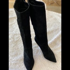 Suede pointed high heeled boots